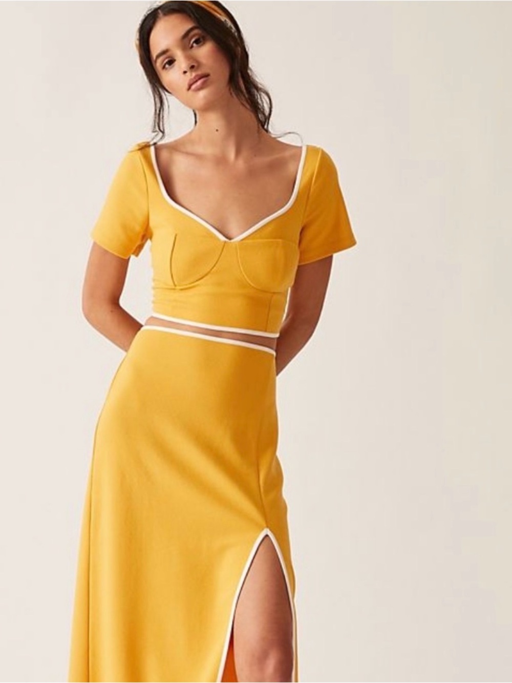 Anthropologie Yellow Two-Piece Midi Dress with White Trim